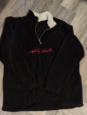 Tommy Hilfiger Navy Blue Fleece Quarter-Zip Pullover with White Collar